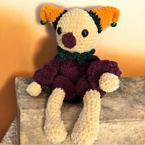 Plush Jester Clown Toy - Purple, Gold & Green